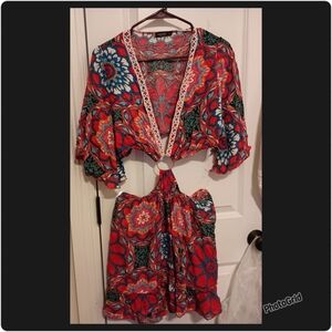 SHEIN Red and Blue Floral Dress